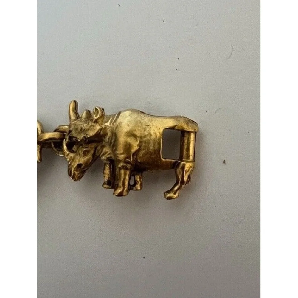 AJC Vintage Noah's Ark Bracelet Brushed Gold Animals Signed NOS 1980s Noahs 6.5